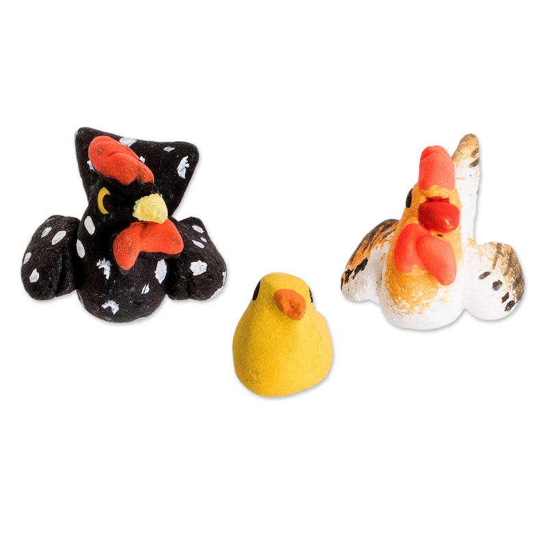 Novica Handmade Chicken Family Ceramic Figurines (Set Of 3)