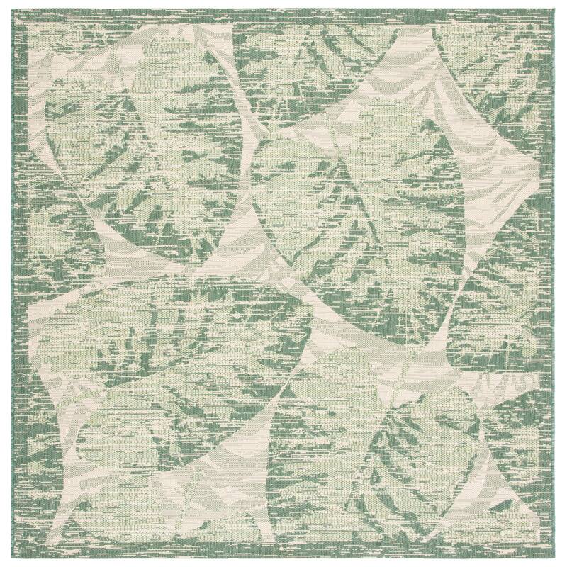 SAFAVIEH Courtyard Maelyss Indoor/ Outdoor Waterproof Patio Backyard Rug - 6'7" Square - Beige/Green