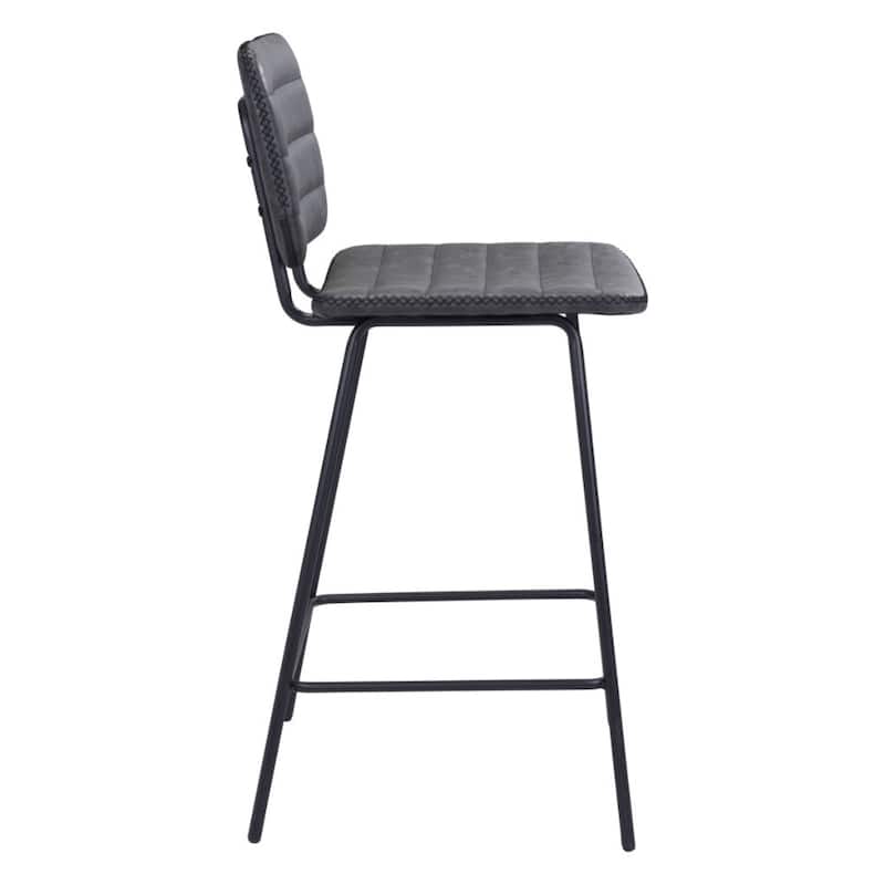 Set of 2 Modern Black Faux Leather Counter Height Bar Stools with Low Back & Steel Frame - 19.5" x 16.9" x 37.8"
