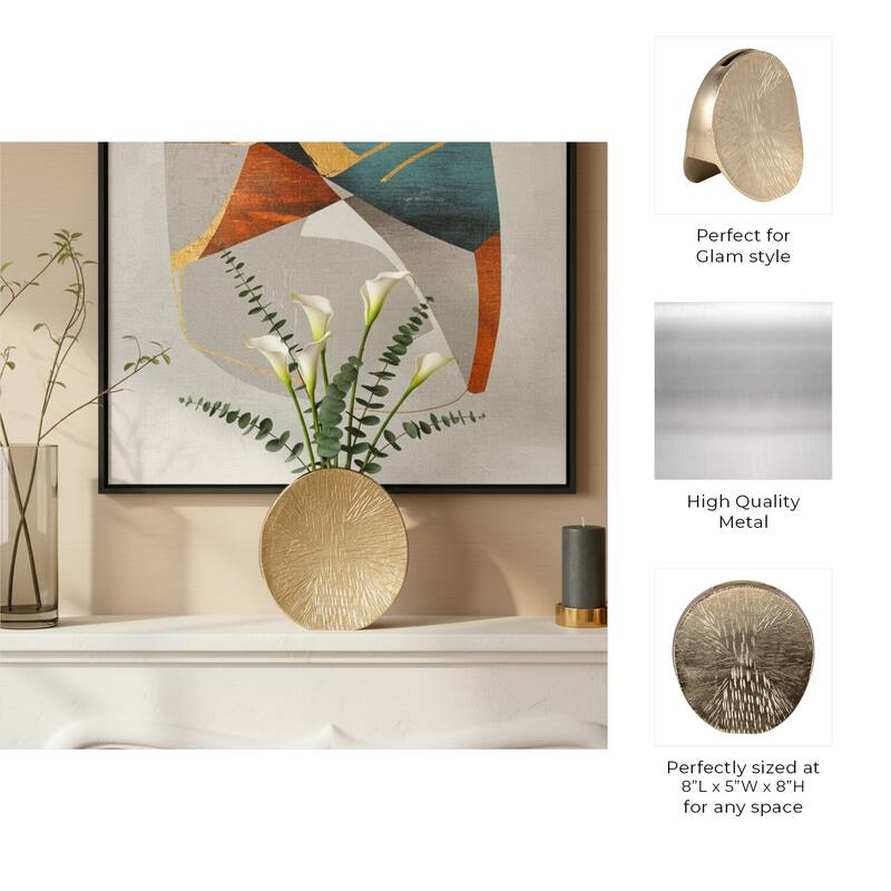 Metal Etched Textured Surface Oval Vase - Gold, 8"