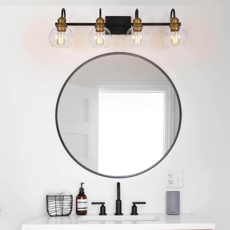 Olia Modern Black Gold 3/4/5-Light Bathroom Vanity Lights Globe Glass Wall Sconces