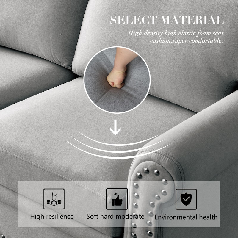 Linen Fabric Upholstery with Storage Loveseat (Beige)