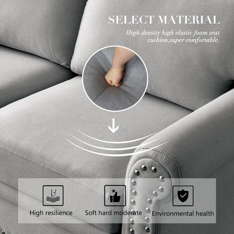 Nailhead Accents Loveseat Sofa with Round Arm and Hidden Storage