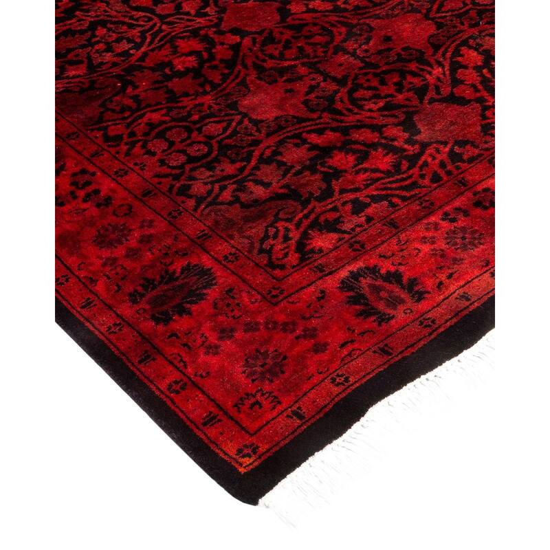 Overton Hand Knotted Wool Vintage Inspired Modern Contemporary Overdyed Red Runner Rug - 3' 0" x 11' 0"