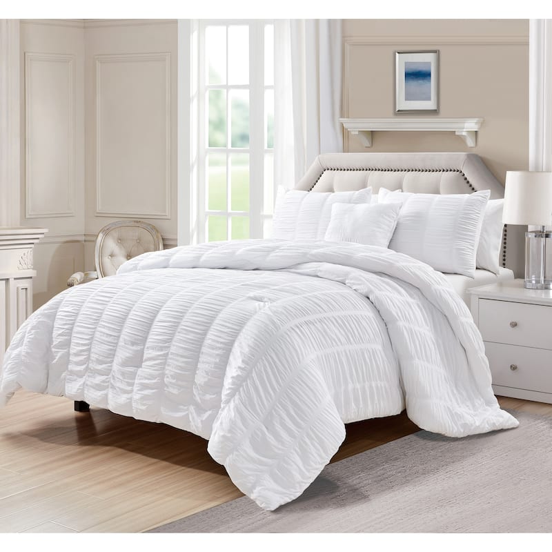 Electra 4pc Seersucker Comforter Set White - White - King - 4 Piece