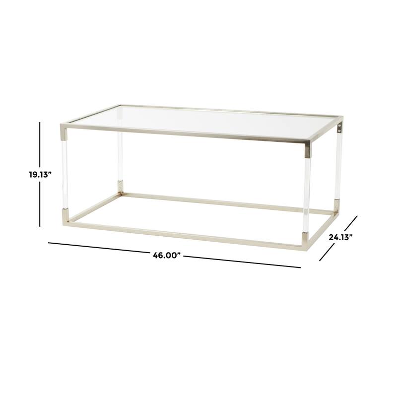 Clear Acrylic Plastic Cube Shaped Living Room Coffee Table with Silver Frame Supports