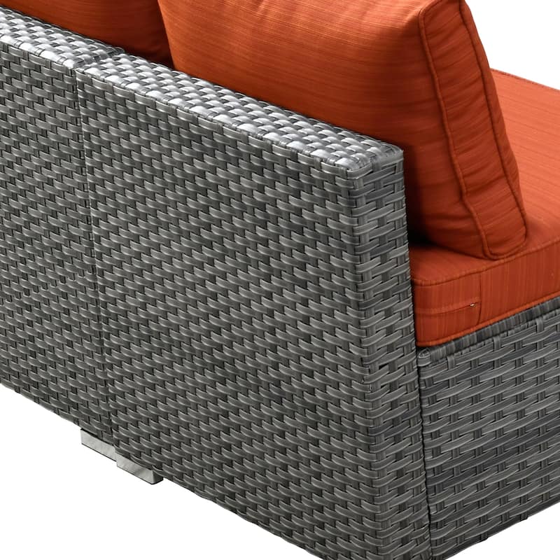 HOOOWOOO 8-piece Grey Wicker Patio Furniture Set Sectional Sofa with Fire Pit Table
