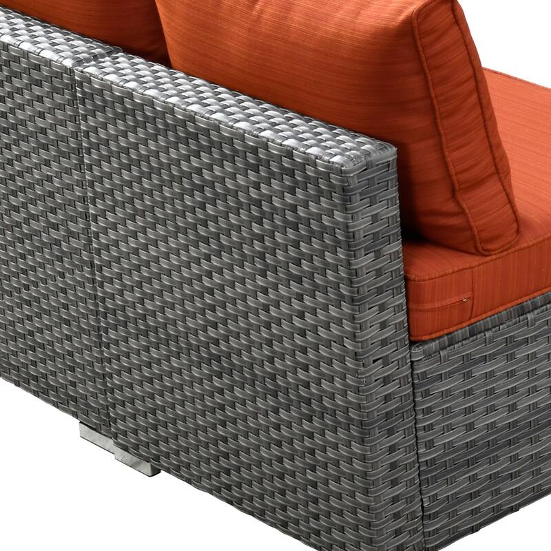 HOOOWOOO 9-piece Grey Wicker Patio Outdoor Sectional Set with Swivel Rocking Chair