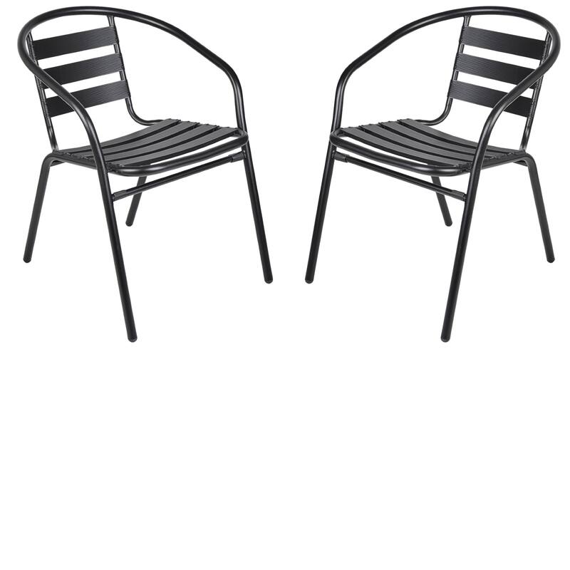 BTEXPERT Indoor Outdoor 23.75" Square Restaurant Table Steel Aluminum + 2 Black Metal Stack Chairs
