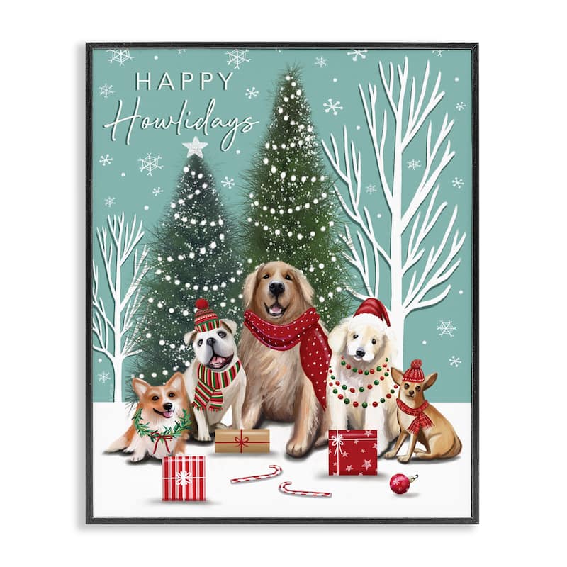 Stupell Festive Winter Dogs Scene Framed Giclee Art Design By Elizabeth Tyndall - 24 x 30 - Black