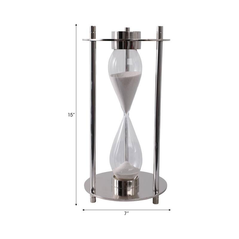 Modern Metal and Glass Hourglass Timer with Frame and Built-In Compass