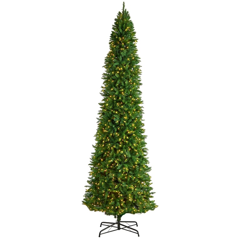 12ft. Slim Pine Artificial Christmas Tree with 1100 Clear LED Lights & 3235 Tips - Grand Seasonal Holiday X-Mas Display