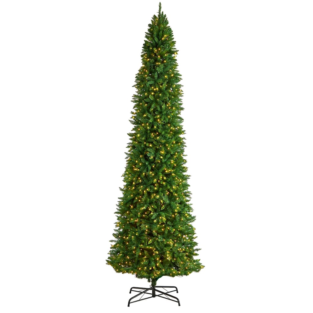 12ft. Slim Pine Artificial Christmas Tree with 1100 Clear LED Lights & 3235 Tips - Grand Seasonal Holiday X-Mas Display