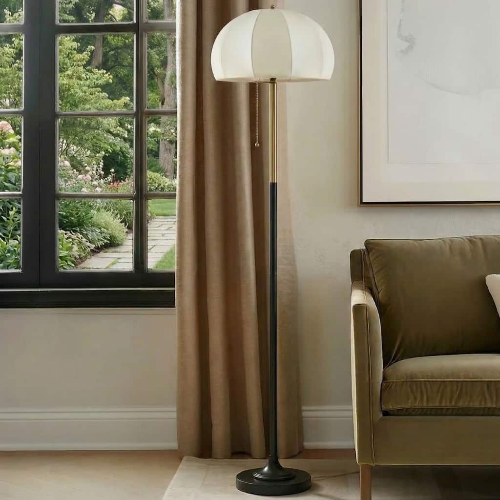 INK+IVY Serin Textured Ceramic Floor Lamp with Fluted Fabric Shade - N/A