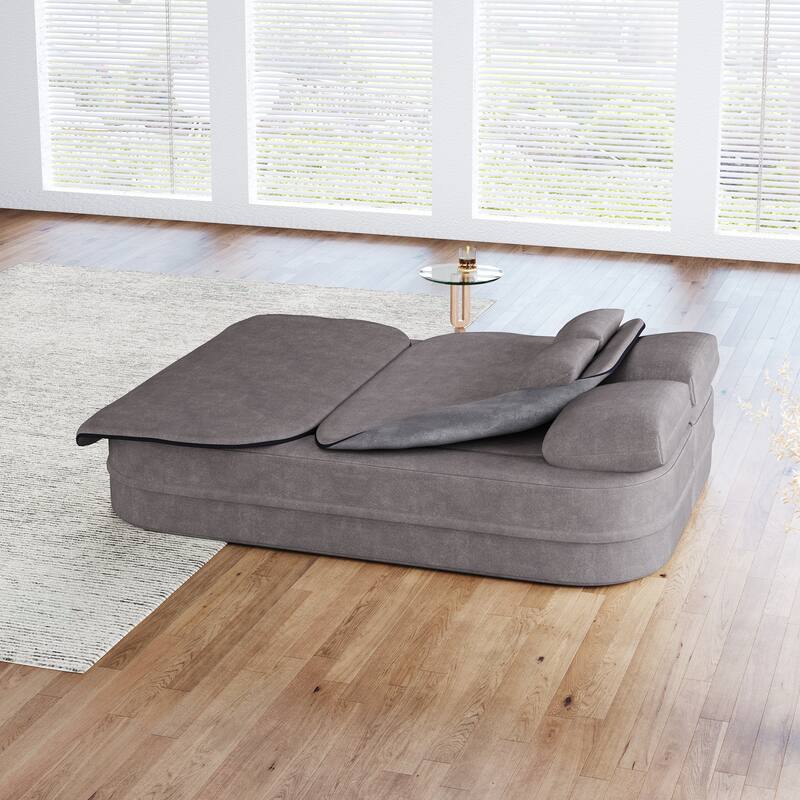 75''2-in-1 Foldable Sofa,Convertible Sleeper Foam Chenille Floor folding Sofa Bed with Multi Functional Blanket,Lounge Sofa