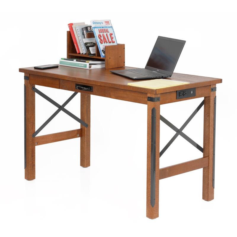 48 Inch Desk with USB Ports - Modern Computer Writing Table with Hutch