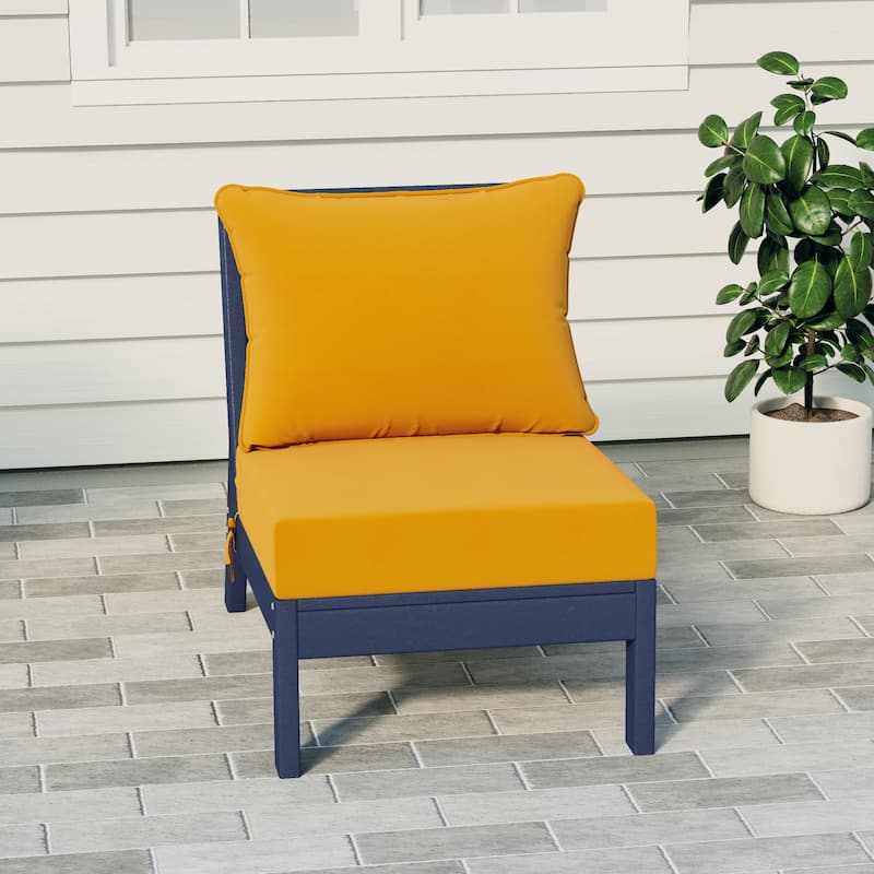 Birchwood All Weather HDPE Outdoor Patio Deep Seating Navy Blue Armless Chair With Cushions (1-Piece) - Navy Blue/Yellow