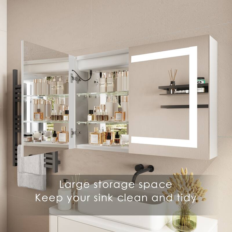 36 in. W x 24 in. H Rectangular Aluminum Frameless LED Lighted and Defogger Medicine Cabinet with Mirror