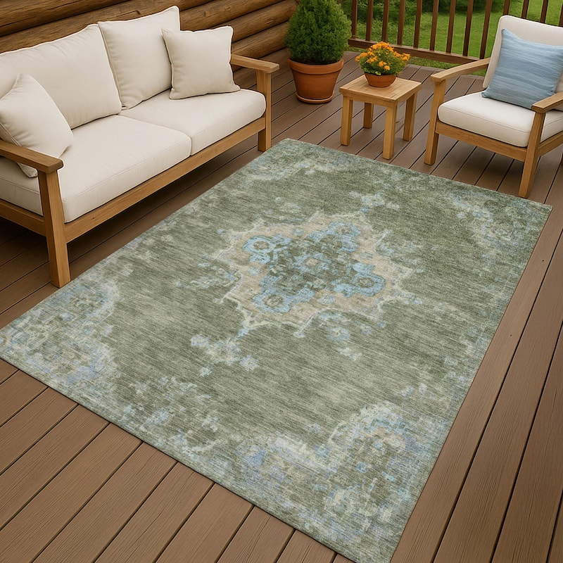 Machine Washable Indoor/ Outdoor Traditional Tabriz Chantille Rug