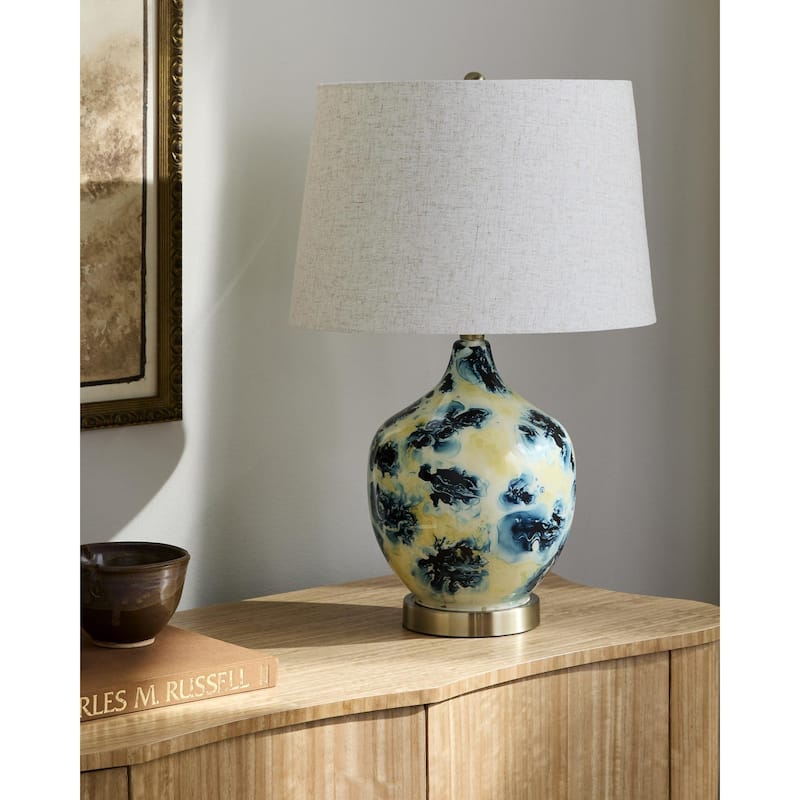 Livabliss Snicarte Traditional Accent Table Lamp - 24"H x 15"W x 15"D - Yellow/Beige