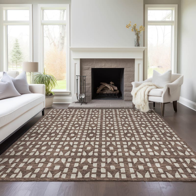 Machine Washable Indoor/ Outdoor Contemporary Imprints Chantille Rug