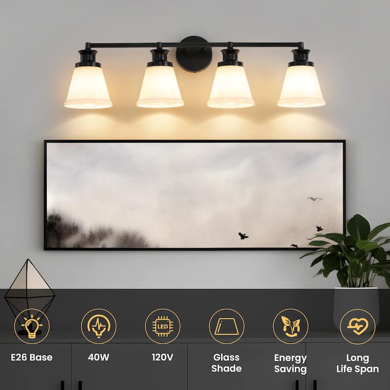 Modern Vanity Lights 3/4 Light Bathroom Dimmable Light Fixture Wall Sconce with Glass Shades