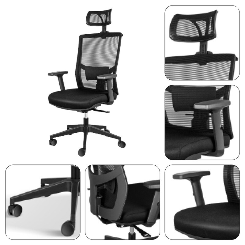 Black computer chair metal lumbar support adjustable chair