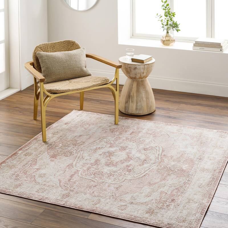 Amber Modern Patchwork Area Rug - 5'3" x 5'3" Square - Blush