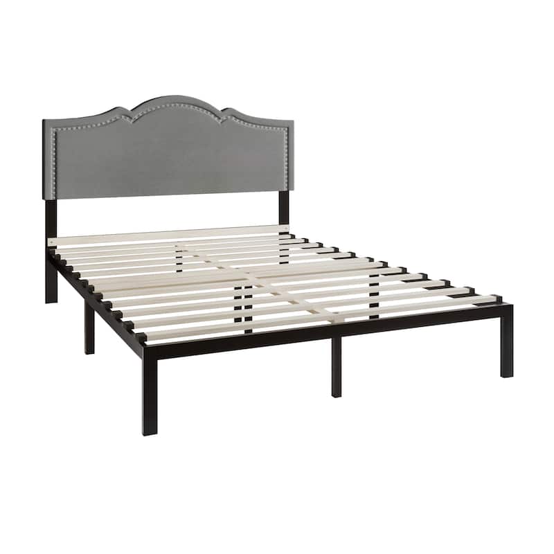 CraftPorch Elegant Linen Nailhead Upholstered Platform Bed