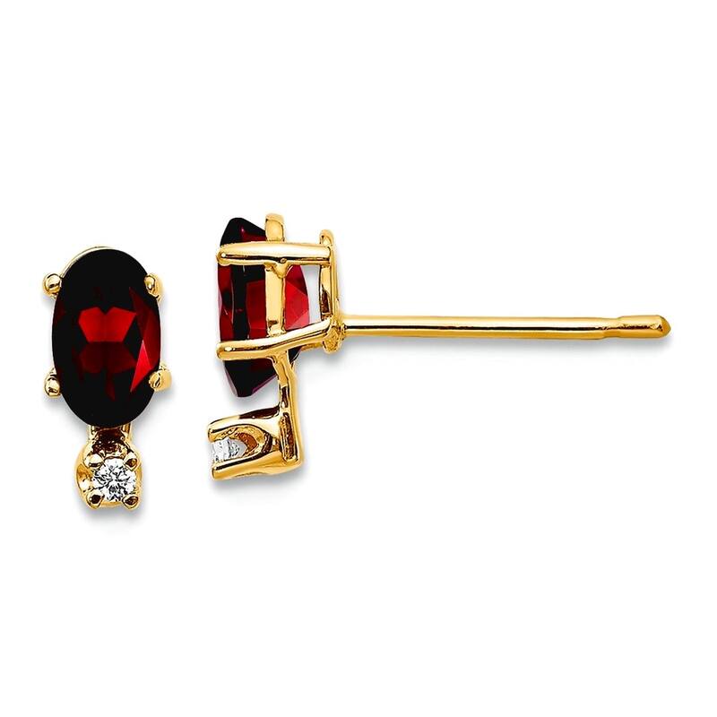 Curata 14k Yellow or White Gold Small Genuine Gemstone and Diamond Stud Earrings - 7x3mm - Garnet - Yellow