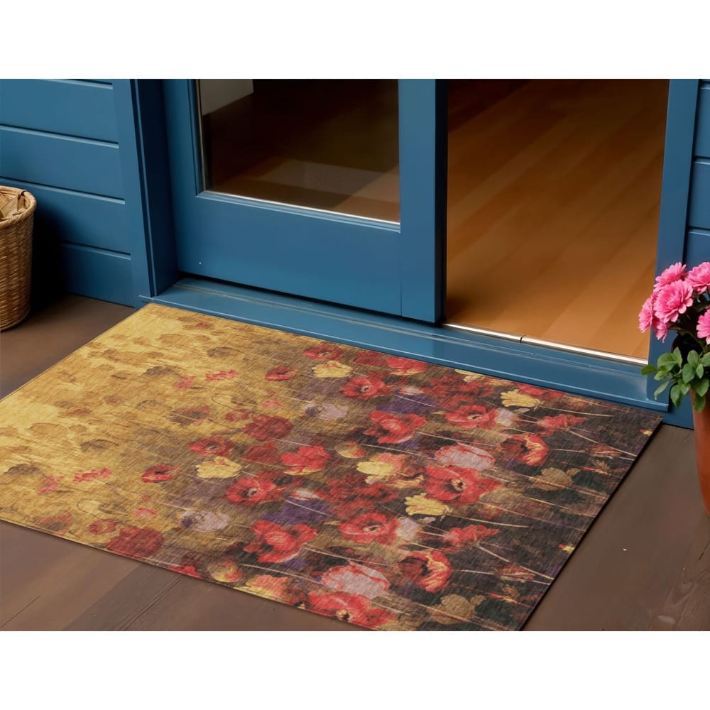HomeRoots Floral Transitional Rectangle Outdoor Rug