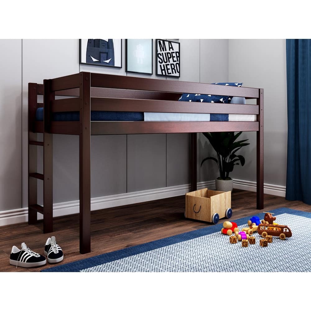 JACKPOT Contemporary Low Loft Twin Bed with End Ladder