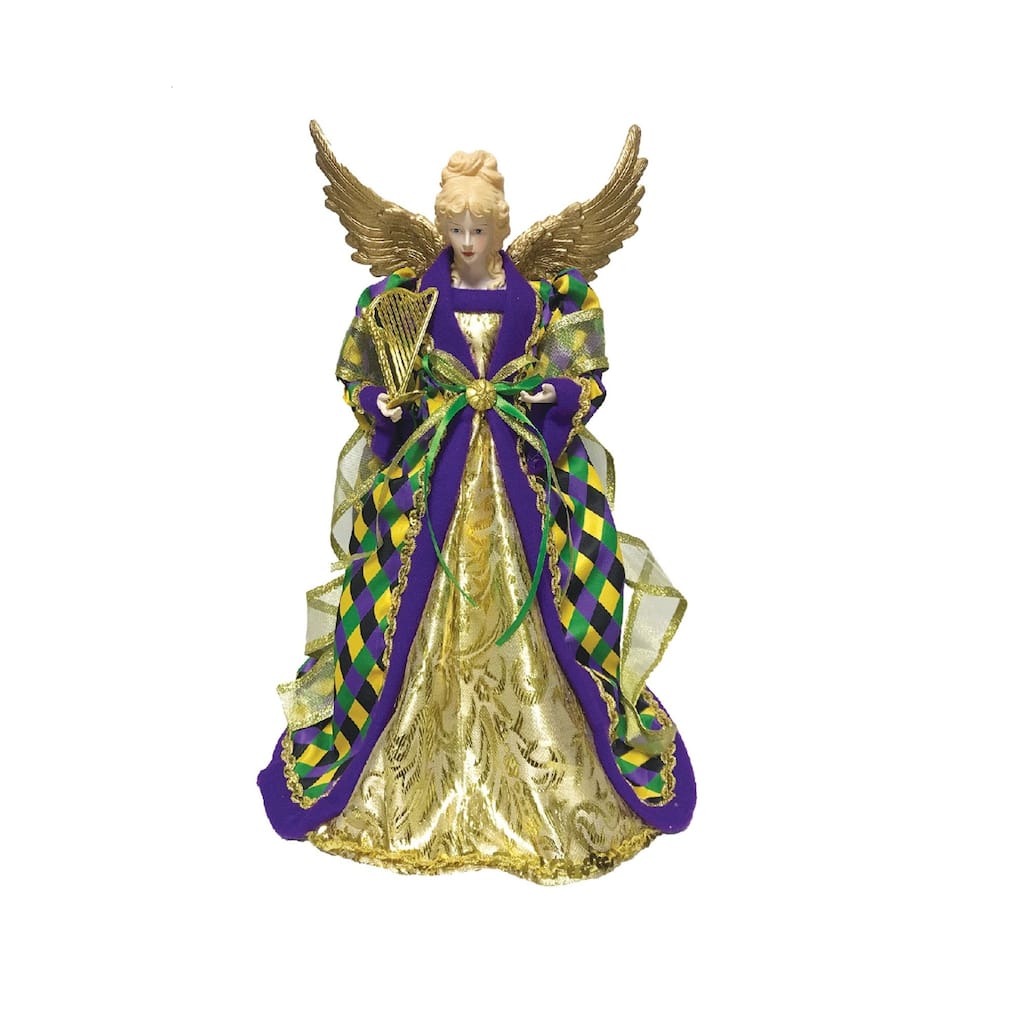 16" Mardi Gras Angel Christmas Tree Topper, Unlit