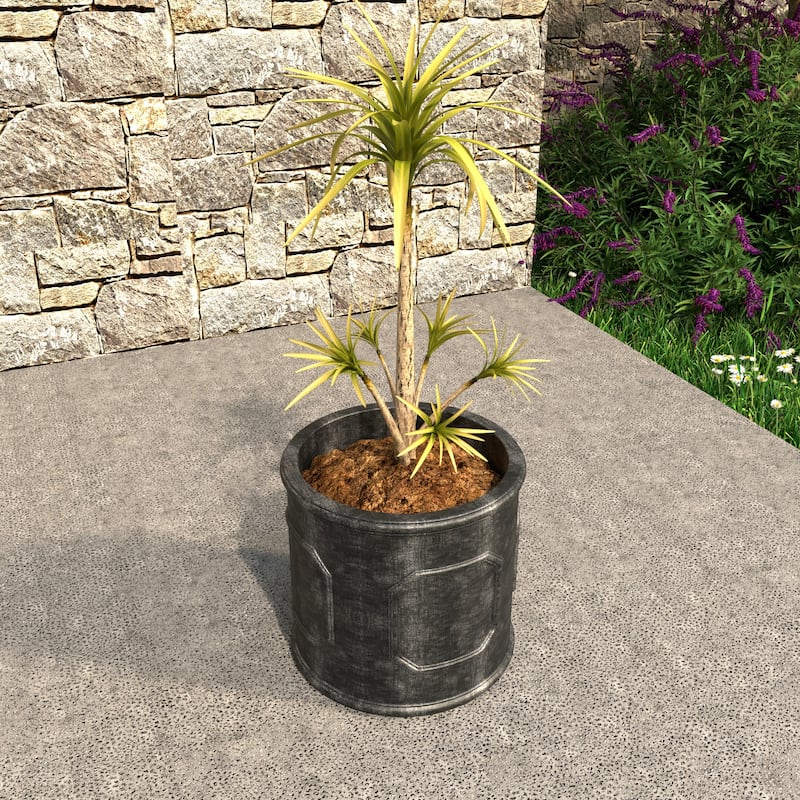 Meadow Classic Round Fiberstone and MGO Clay Planter with Drainage for Indoor Outdoor Home Office Yard Patio Fully Assembled