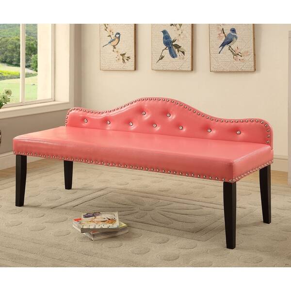slide 6 of 6, Furniture of America Kopt Modern Pink Faux Leather Tufted Accent Bench Large