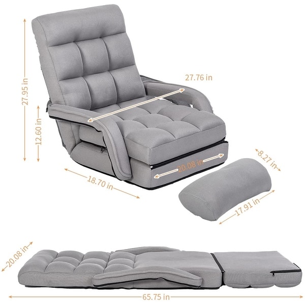 dimension image slide 3 of 7, Adjustable 6-Position Floor Chair Folding Lazy Gaming Sofa,Indoor Chaise Lounge Sofa