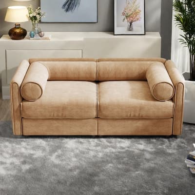 75.5" 2-Seat Chenille Loveseat Sofa with Storage Seat and Cylindrical Backrest