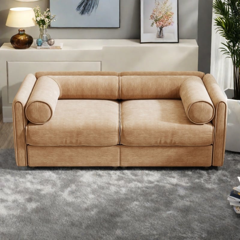 75.5" 2-Seat Chenille Loveseat Sofa with Storage Seat and Cylindrical Backrest