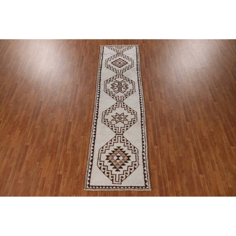 Natural Dye Tribal Anatolian Runner Rug Hand-knotted Wool Carpet - 3'3"x 11'11"