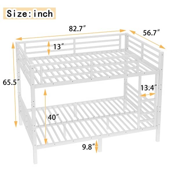 Full XL over Full XL Size Metal Bunk Bed for Teens and Adults