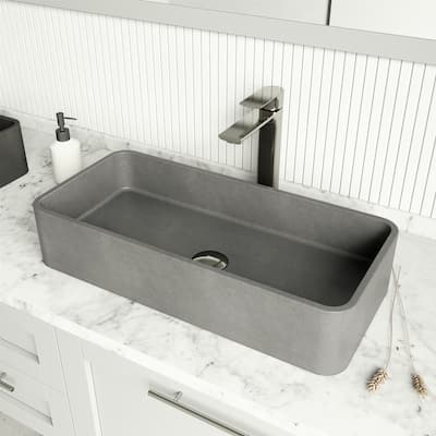 VIGO Palazzo 24"L x 11"W Concrete Vessel Sink and Norfolk 11"H Faucet Set