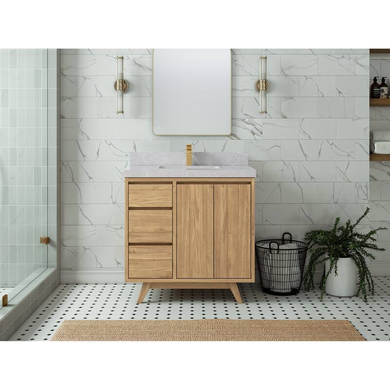 Willow Collections 36 in. W x 22 in. D Madison Teak Center Sink Bathroom Vanity with Countertop