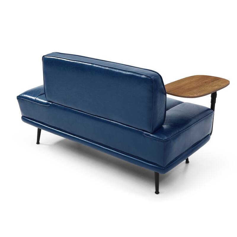 Faux Leather 55" End of Bed Bench with Rotating Tray, 2-Seater Ottoman Sofa with Gold Metal Legs for Bedroom, Living Room