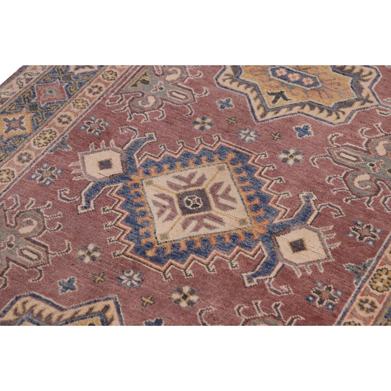 Bohemian Kazak Rebekah Light Purple/Light Blue Wool Rug - 4'0'' x 5'9''