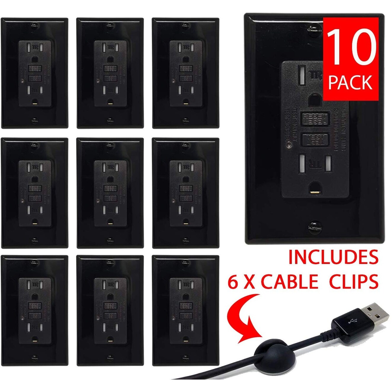 Shop Black Gfci 15a 125v Tamper Resistant Outlet 15 Amp Grounded Electrical Receptacle Wall Plate Screws Included 10 Pack On Sale Overstock 30687871