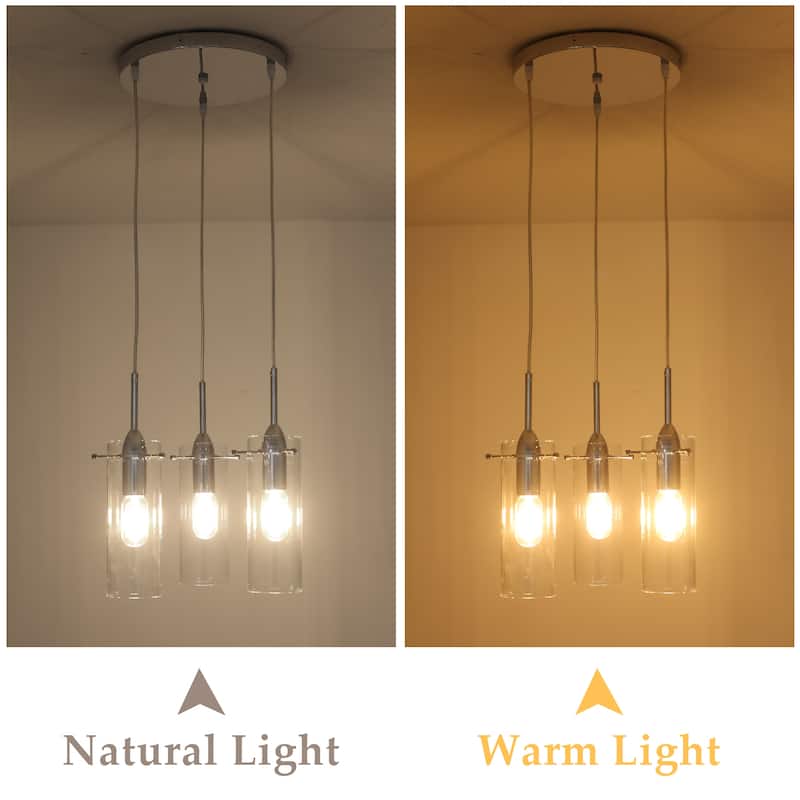 60 -Watt 3-Light Simple Pendant Light with Clear Glass Shade for ‎Kitchen, Bedroom, Living Room - N/A