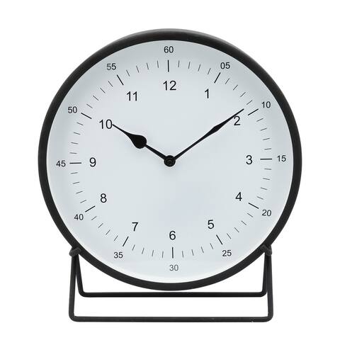 Metal Round Shaped Table Clock with Dual Curved Base, Black