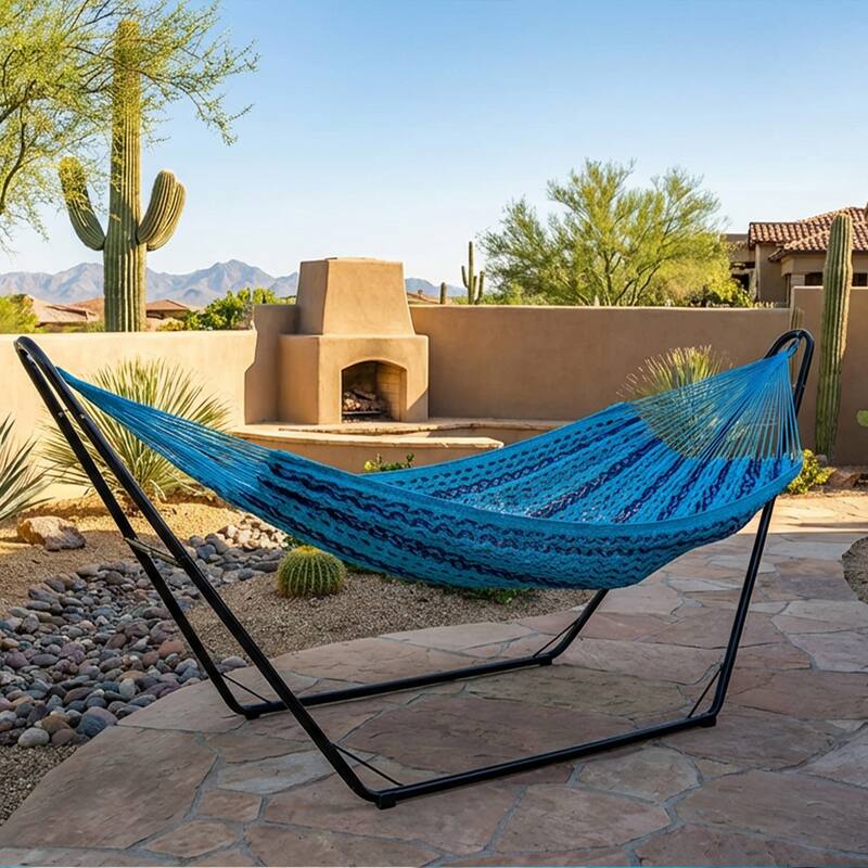 Mayan Family Hammock XXL Blue Handwoven Thick Cord - 880-lb. Capacity