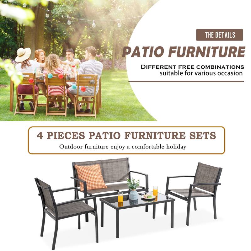 Futzca 4-Piece Outdoor Patio Furniture Set, Textilene Bistro Patio Set