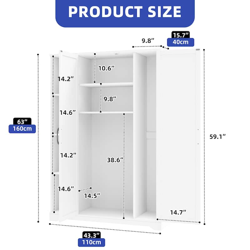 Moasis Farmhouse Wooden Barn Door Cleaning Cabinet with Storage Rack and Hanging Rods